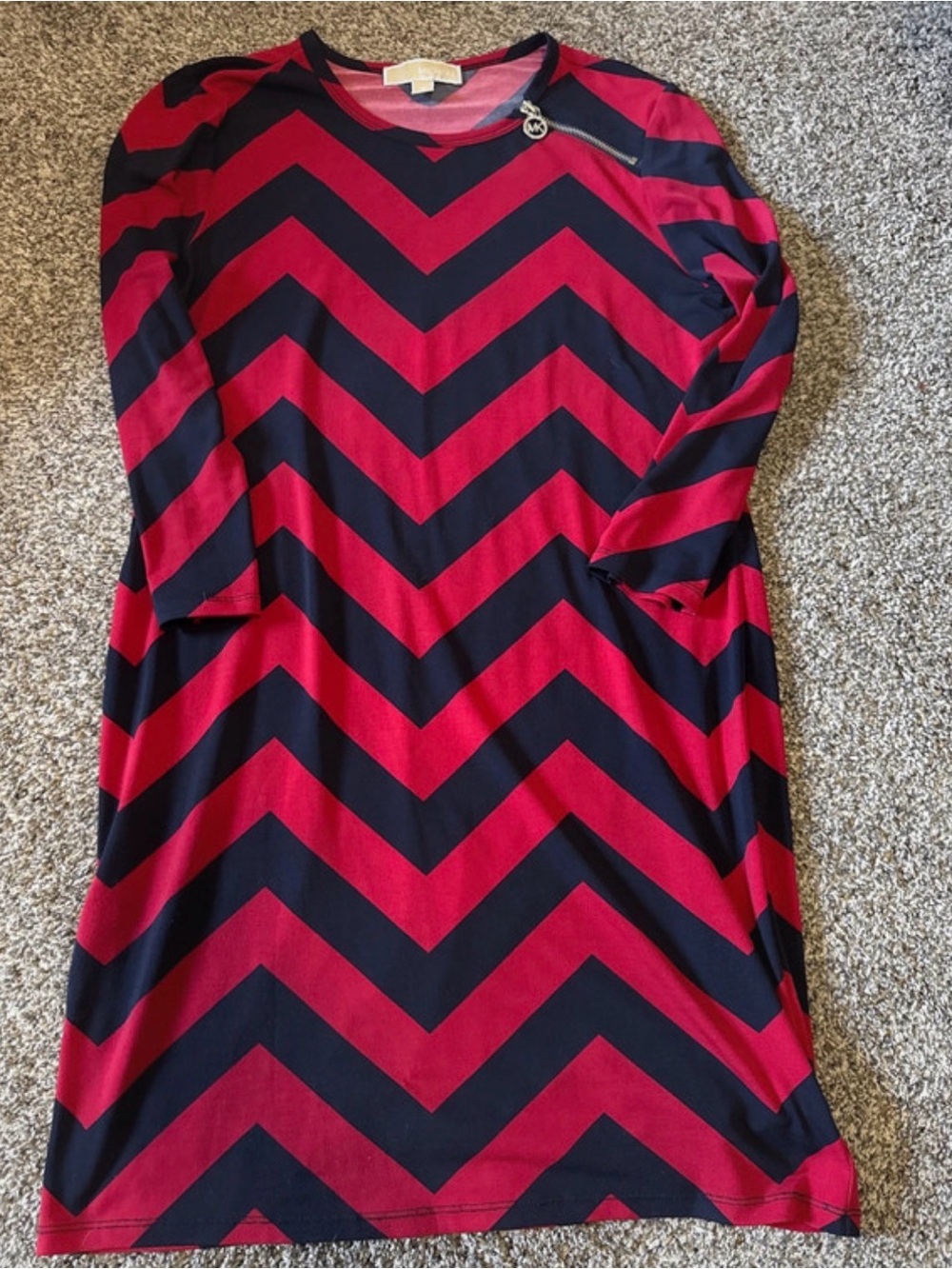 Michael Kors Red & Navy Chevron Long Sleeve Shift Dress